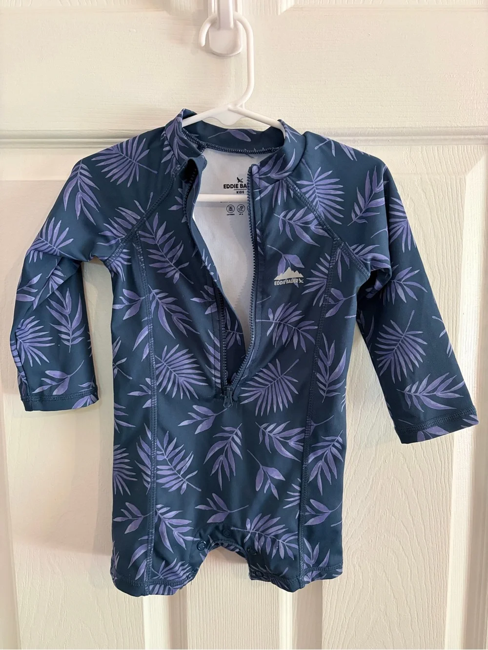 Eddie Bauer Navy Rashguard Swimsuit with Lavender Tropical Leaf Print - 12M